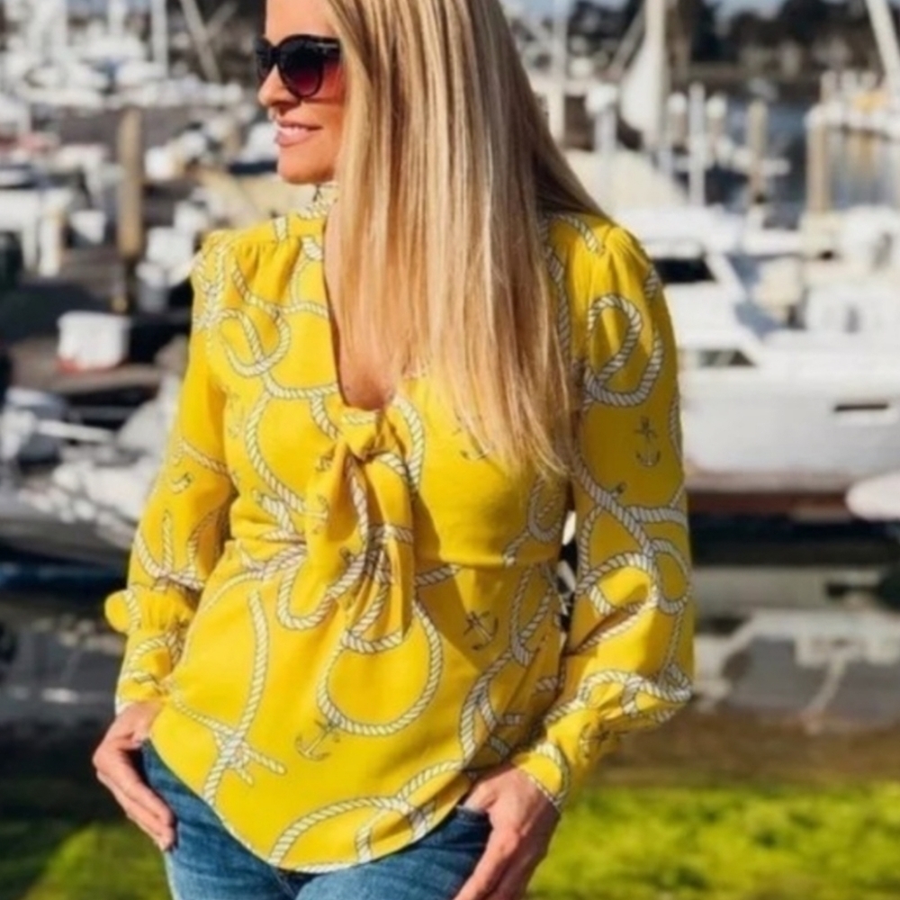 CAbi Yellow Reef Knot Nautical Blouse size small NWOT‎ - Picture 5 of 9